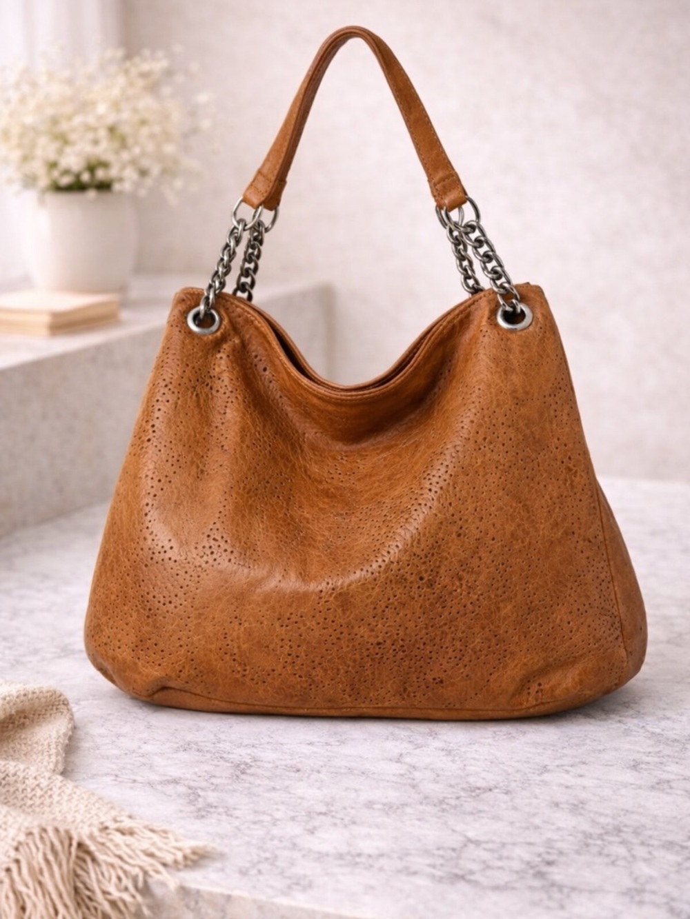 Crown Vintage Brown Leather Shoulder Bag hobo Tote